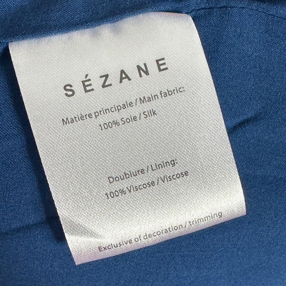 Sezane 100% Silk Cassy Dress Blue Size 40 French US 8 Lace Minimalist Shift NWT - Picture 9 of 16